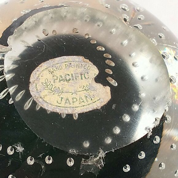 Vintage Control Bubbles Round Pacific Japan Paperweight Clear Green 2.75" - Picture 7 of 10